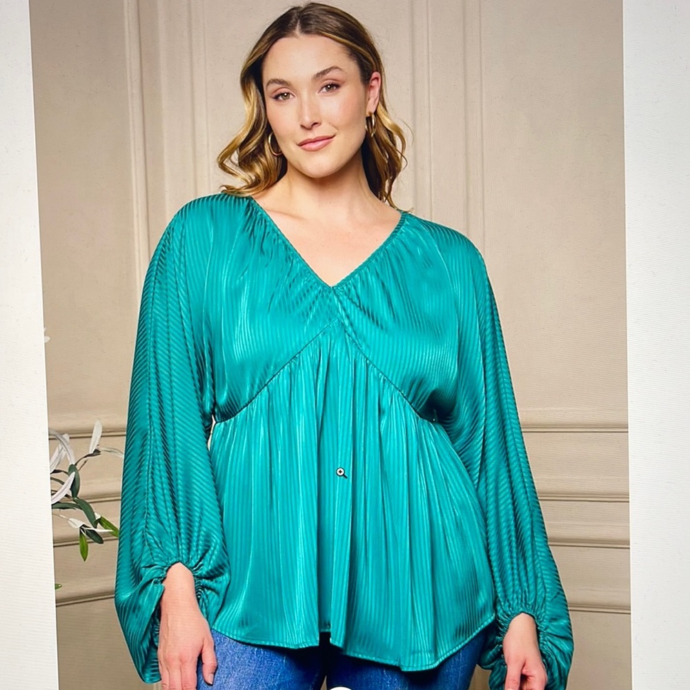 143 Story Jade Green Flowy Balloon Sleeve Top Shirt Blouse Plus Size 3X